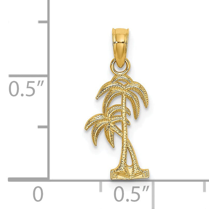 Lovely Rita's Pendants & Charms 14K Yellow Gold Solid Textured Finish Double Palm Tree Design Charm Pendant
