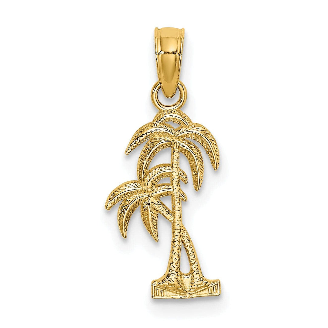 Lovely Rita's Pendants & Charms 14K Yellow Gold Solid Textured Finish Double Palm Tree Design Charm Pendant