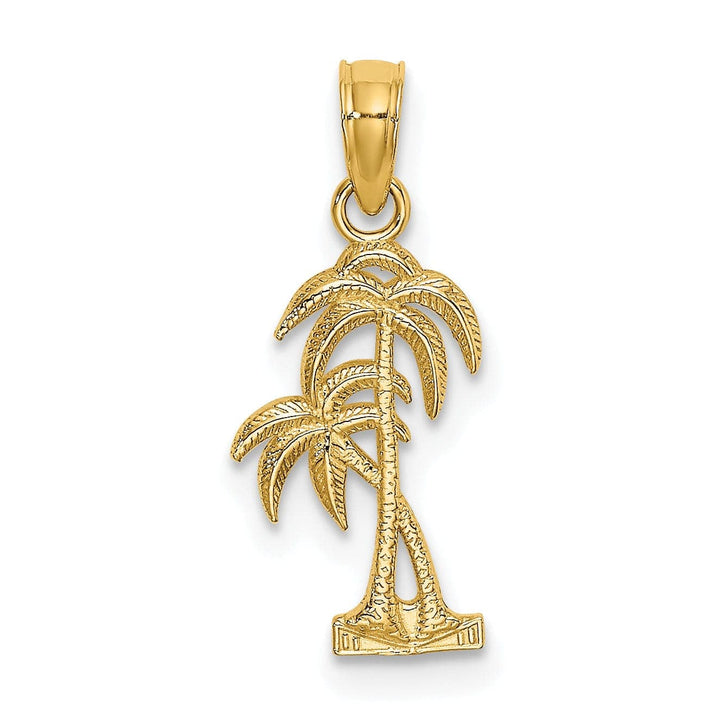 Lovely Rita's Pendants & Charms 14K Yellow Gold Solid Textured Finish Double Palm Tree Design Charm Pendant