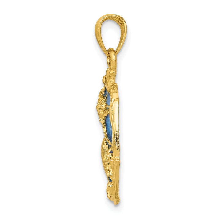 Lovely Rita's Pendants & Charms 14K Yellow Gold Solid Textured Polished Blue Enameled Finish Ocean Sea Shell Cluster Charm Pendant