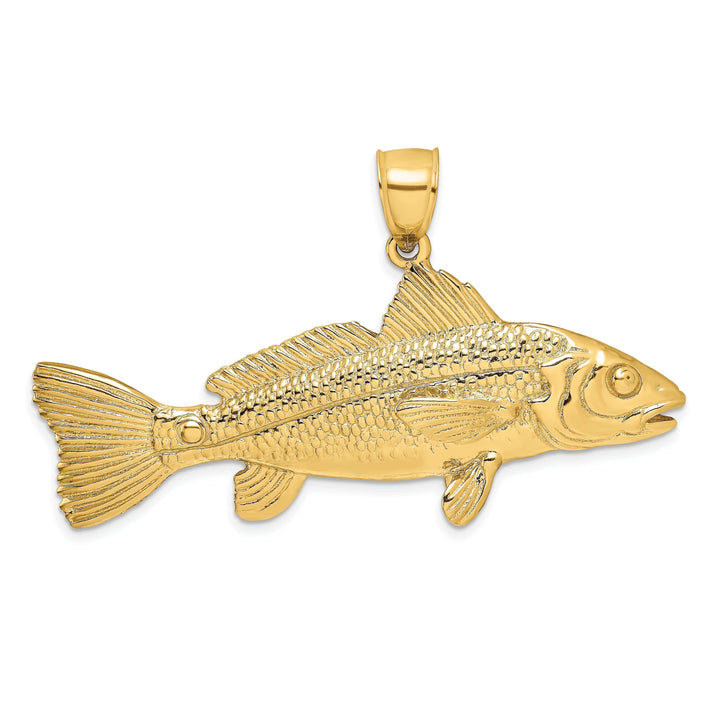 Lovely Rita's Pendants & Charms 14k Yellow Gold Solid Textured Polished Finish 3-Dimensional Redfish Charm Pendant