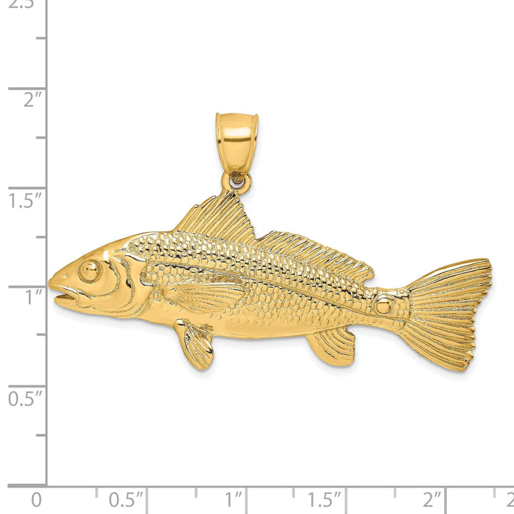 Lovely Rita's Pendants & Charms 14k Yellow Gold Solid Textured Polished Finish 3-Dimensional Redfish Charm Pendant