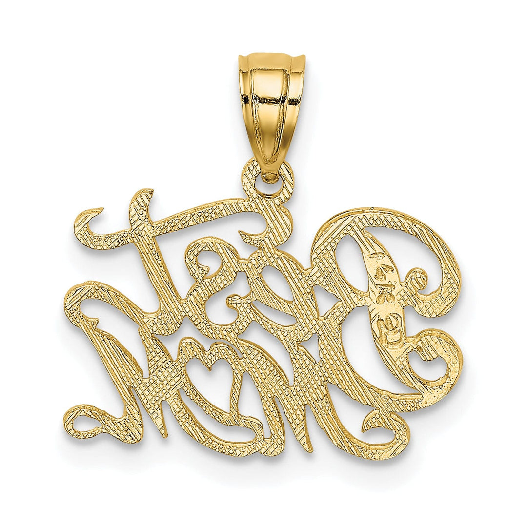 Lovely Rita's Pendants & Charms 14k Yellow Gold Solid Textured Polished Finish BEST MOM Script Design Charm Pendant
