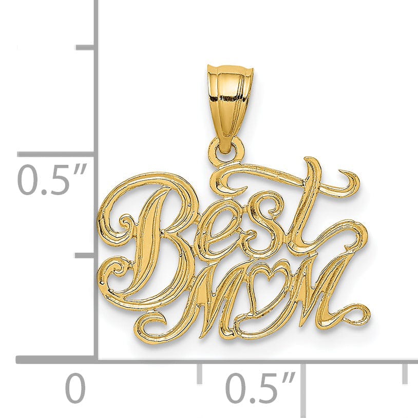 Lovely Rita's Pendants & Charms 14k Yellow Gold Solid Textured Polished Finish BEST MOM Script Design Charm Pendant