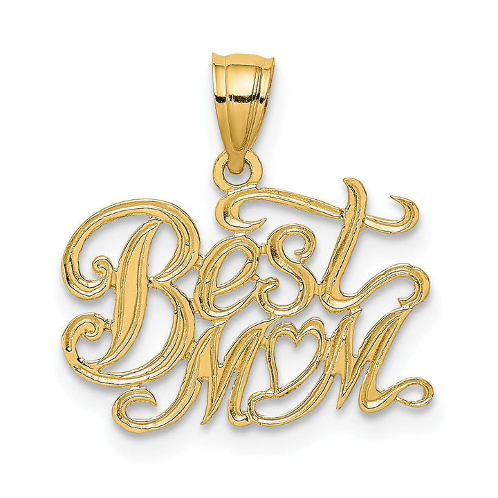Lovely Rita's Pendants & Charms 14k Yellow Gold Solid Textured Polished Finish BEST MOM Script Design Charm Pendant