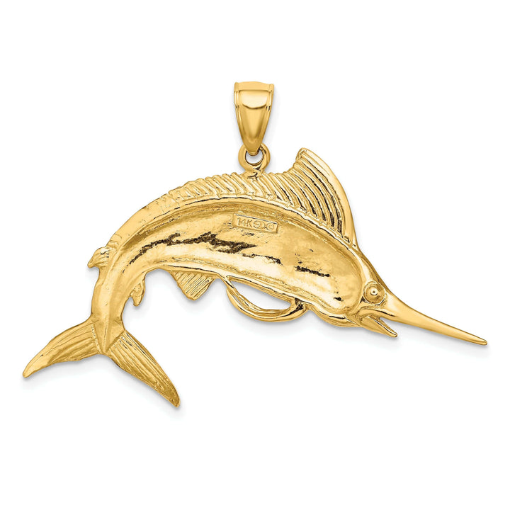 Lovely Rita's Pendants & Charms 14k Yellow Gold Solid Textured Polished Finish Blue Marlin Fish Charm Pendant