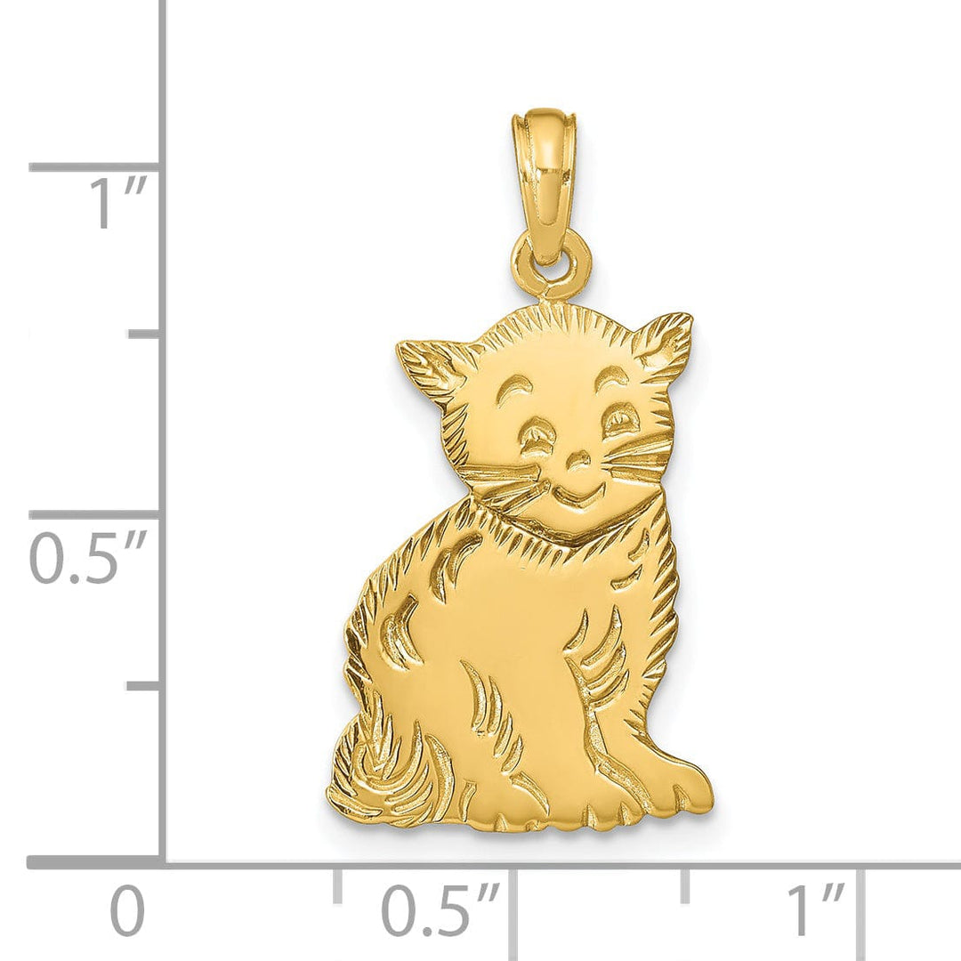 Lovely Rita's Pendants & Charms 14k Yellow Gold Solid Textured Polished Finish Cat Charm Pendant