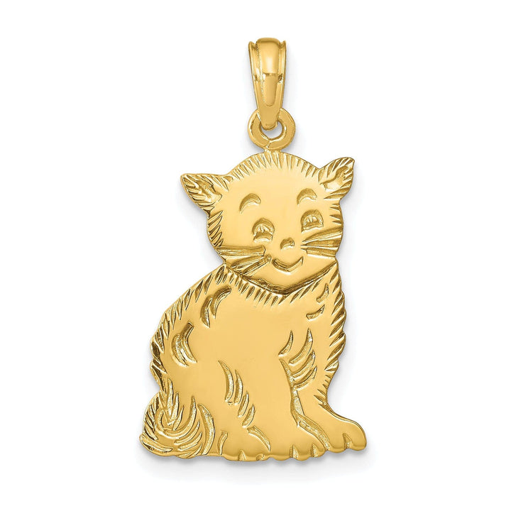 Lovely Rita's Pendants & Charms 14k Yellow Gold Solid Textured Polished Finish Cat Charm Pendant