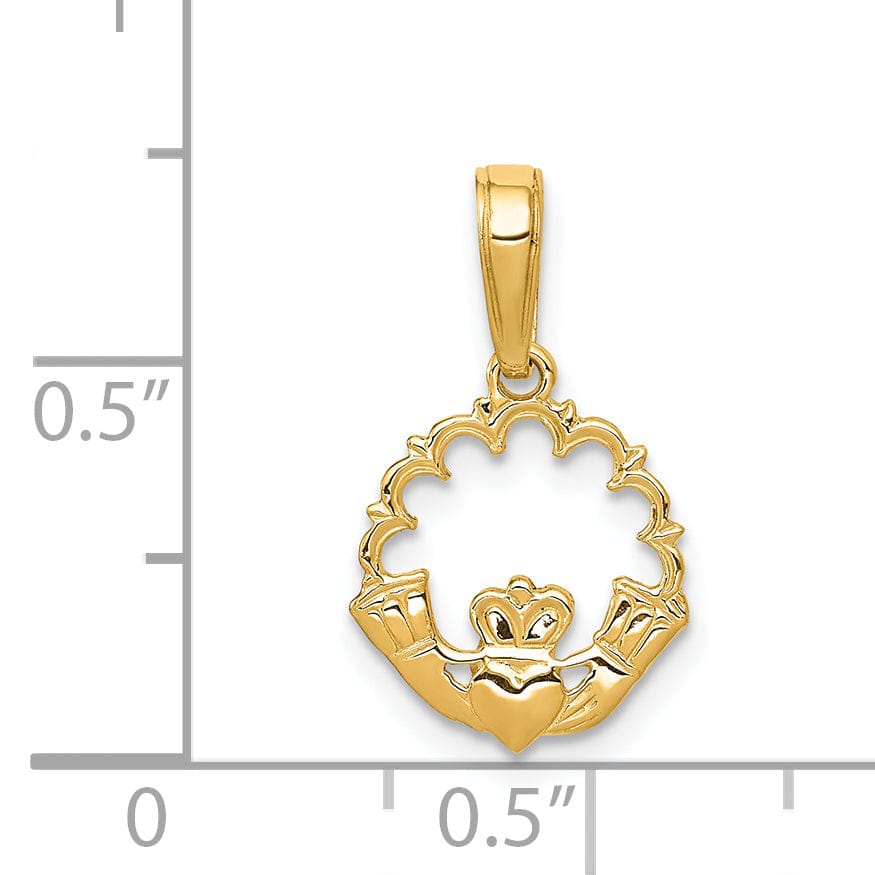 Lovely Rita's Pendants & Charms 14k Yellow Gold Solid Textured Polished Finish Claddagh Circle Design Charm Pendant