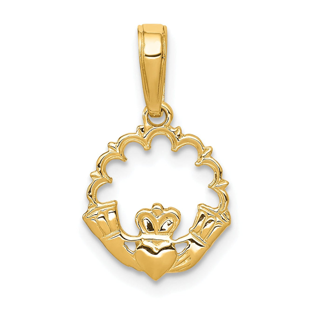 Lovely Rita's Pendants & Charms 14k Yellow Gold Solid Textured Polished Finish Claddagh Circle Design Charm Pendant