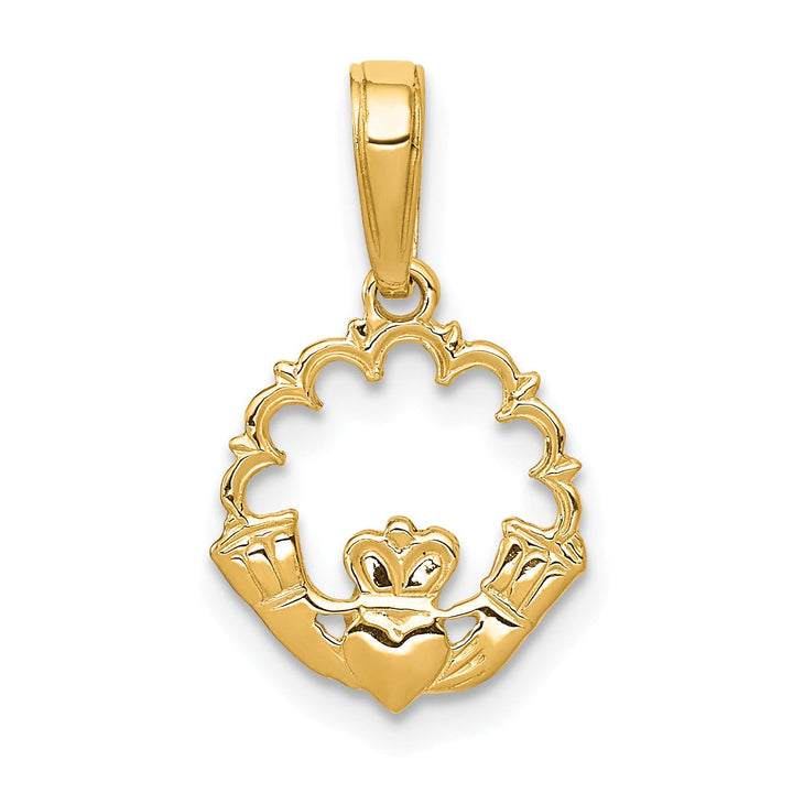 Lovely Rita's Pendants & Charms 14k Yellow Gold Solid Textured Polished Finish Claddagh Circle Design Charm Pendant