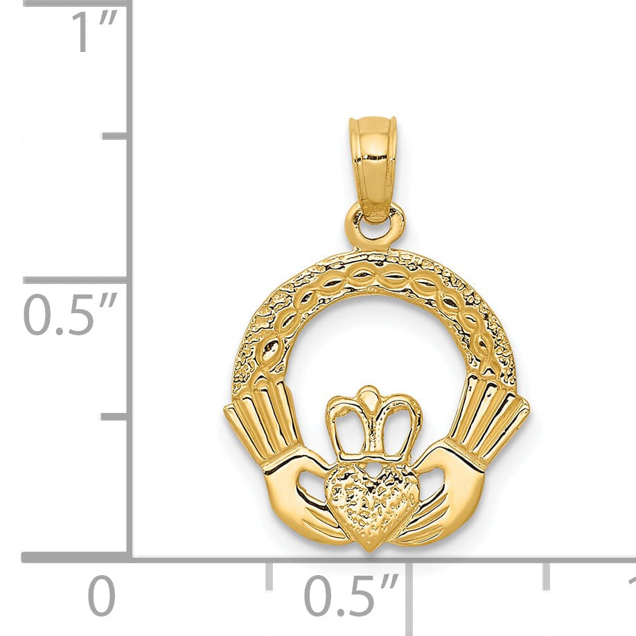 Lovely Rita's Pendants & Charms 14k Yellow Gold Solid Textured Polished Finish Claddagh Design Charm Pendant