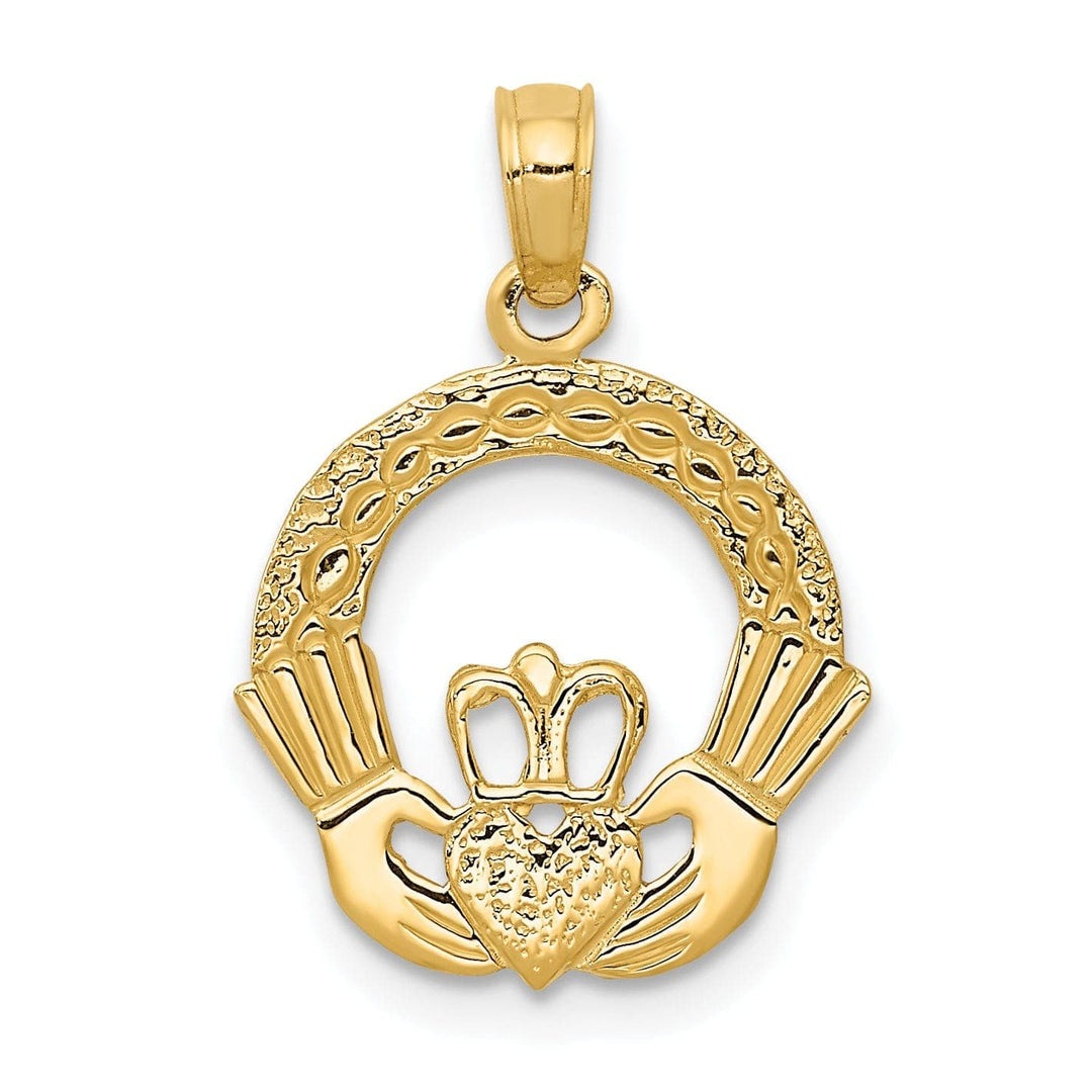 Lovely Rita's Pendants & Charms 14k Yellow Gold Solid Textured Polished Finish Claddagh Design Charm Pendant
