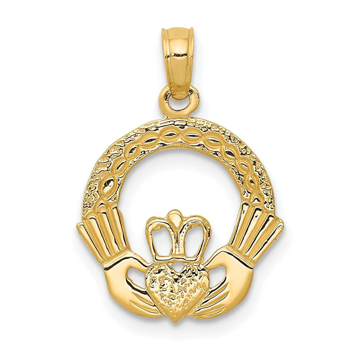 Lovely Rita's Pendants & Charms 14k Yellow Gold Solid Textured Polished Finish Claddagh Design Charm Pendant