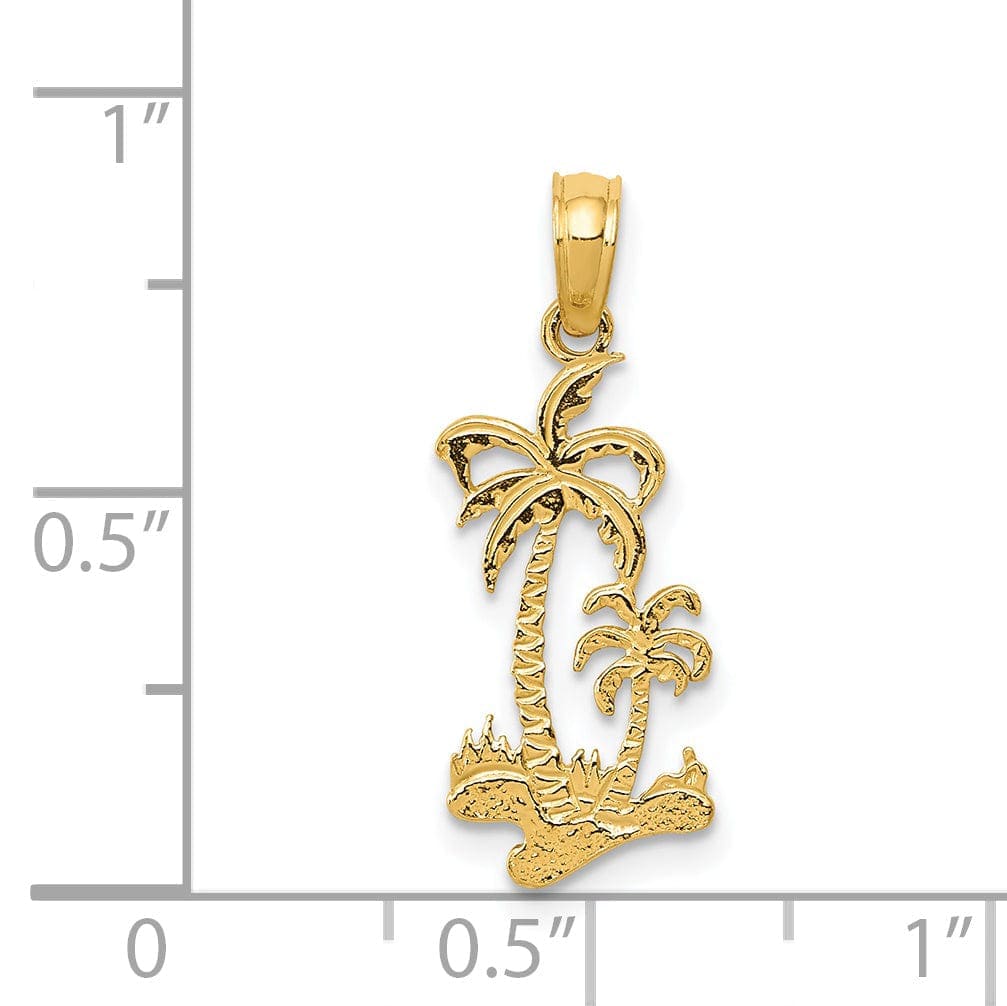 Lovely Rita's Pendants & Charms 14k Yellow Gold Solid Textured Polished Finish Double Palm Trees CharmPendant