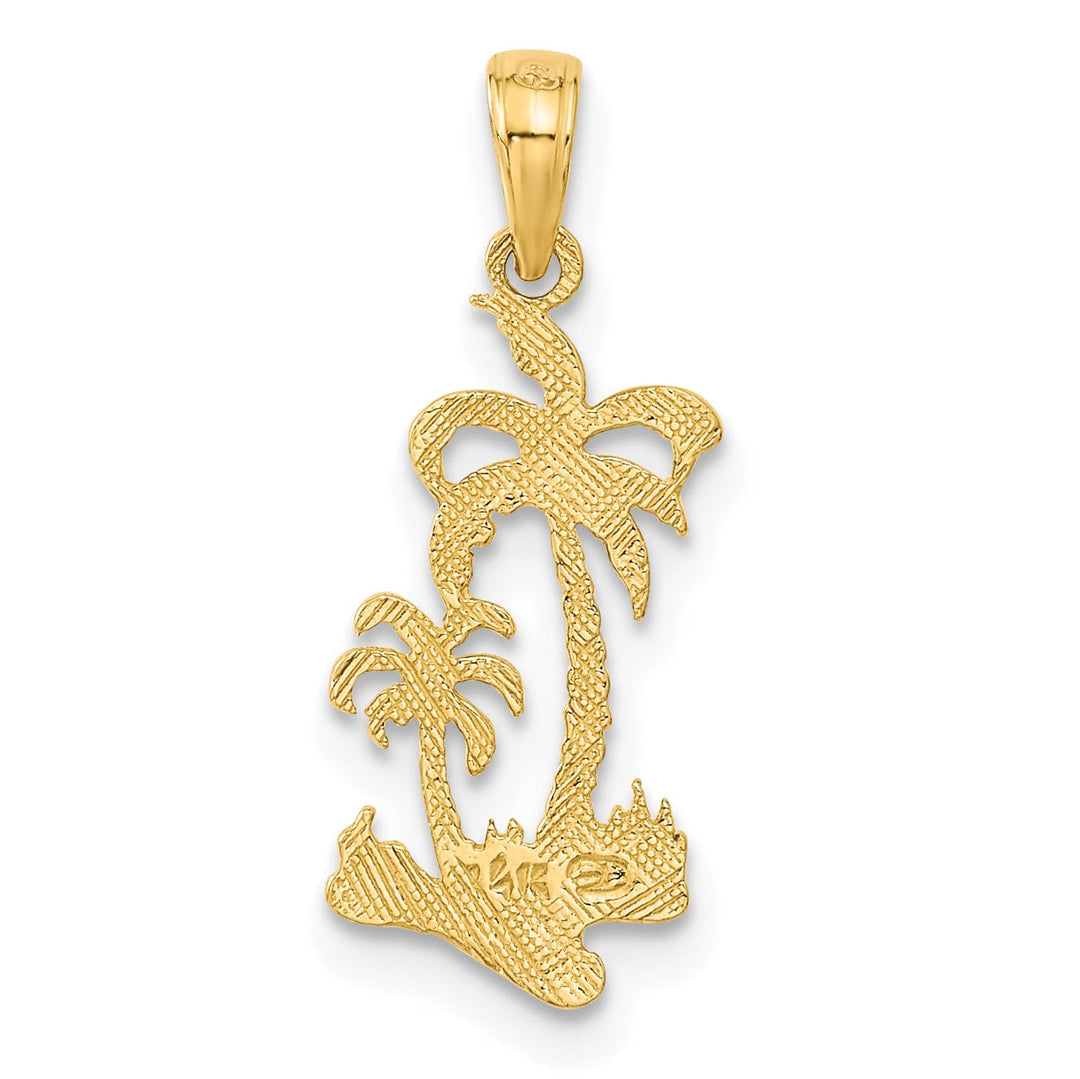 Lovely Rita's Pendants & Charms 14k Yellow Gold Solid Textured Polished Finish Double Palm Trees CharmPendant