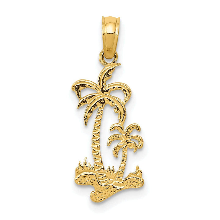Lovely Rita's Pendants & Charms 14k Yellow Gold Solid Textured Polished Finish Double Palm Trees CharmPendant