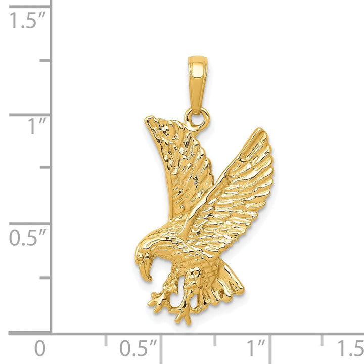 Lovely Rita's Pendants & Charms 14k Yellow Gold Solid Textured Polished Finish Eagle Landing Mens Charm Pendant