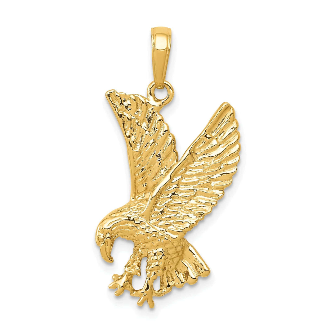 Lovely Rita's Pendants & Charms 14k Yellow Gold Solid Textured Polished Finish Eagle Landing Mens Charm Pendant