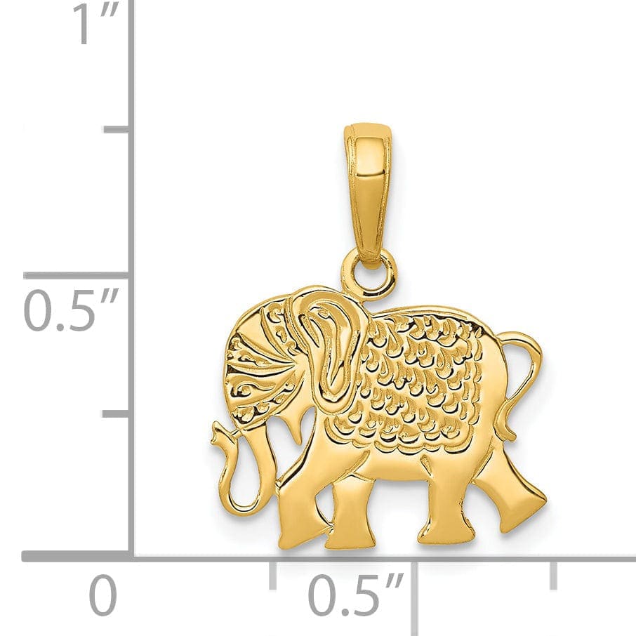 Lovely Rita's Pendants & Charms 14k Yellow Gold Solid Textured Polished Finish Elephant Design Charm Pendant