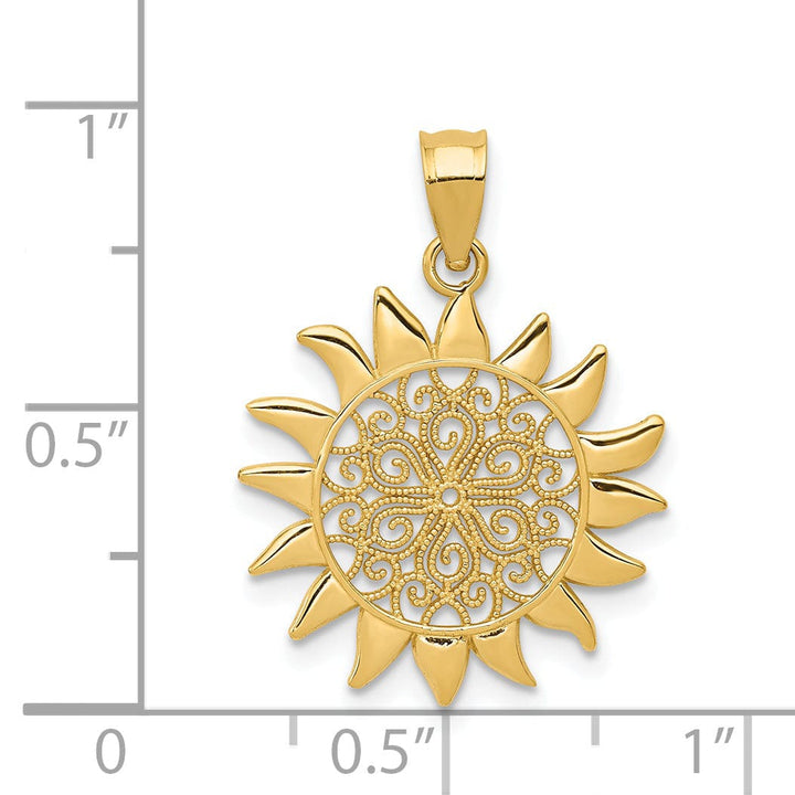 Lovely Rita's Pendants & Charms 14k Yellow Gold Solid Textured Polished Finish Filigree Sun Design Charm Pendant