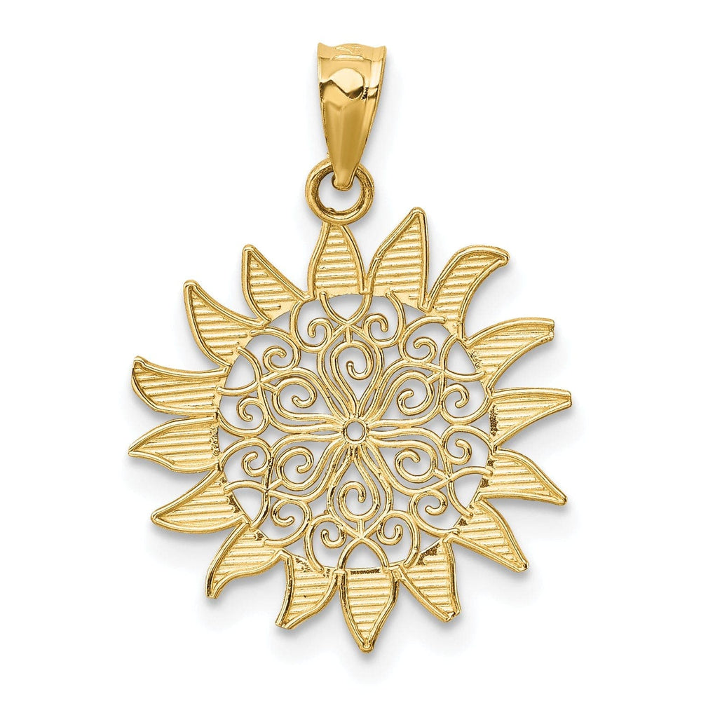 Lovely Rita's Pendants & Charms 14k Yellow Gold Solid Textured Polished Finish Filigree Sun Design Charm Pendant