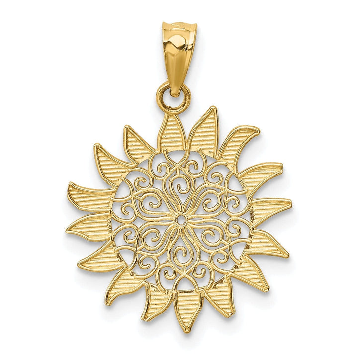 Lovely Rita's Pendants & Charms 14k Yellow Gold Solid Textured Polished Finish Filigree Sun Design Charm Pendant