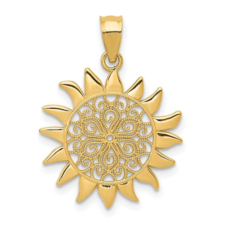 Lovely Rita's Pendants & Charms 14k Yellow Gold Solid Textured Polished Finish Filigree Sun Design Charm Pendant