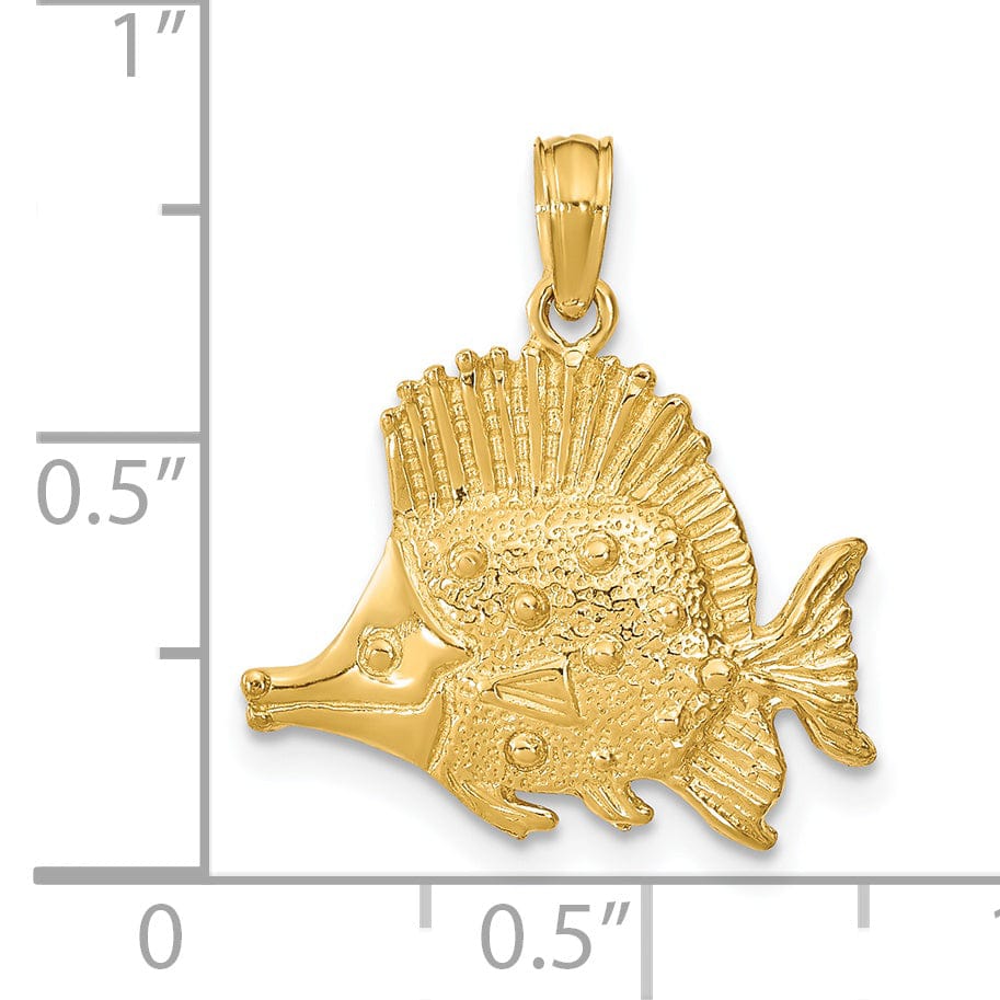 Lovely Rita's Pendants & Charms 14K Yellow Gold Solid Textured Polished Finish Fish Design Charm Pendant