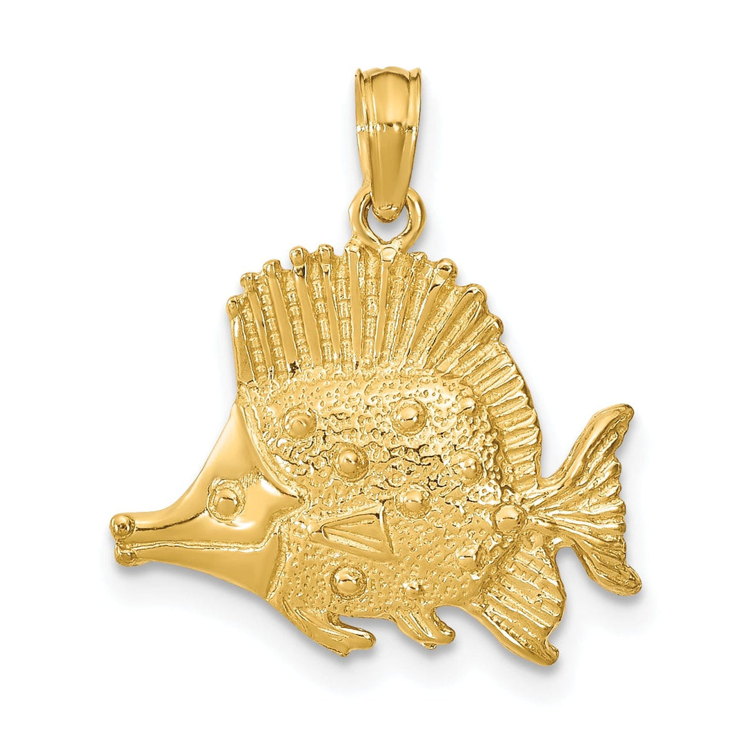 Lovely Rita's Pendants & Charms 14K Yellow Gold Solid Textured Polished Finish Fish Design Charm Pendant