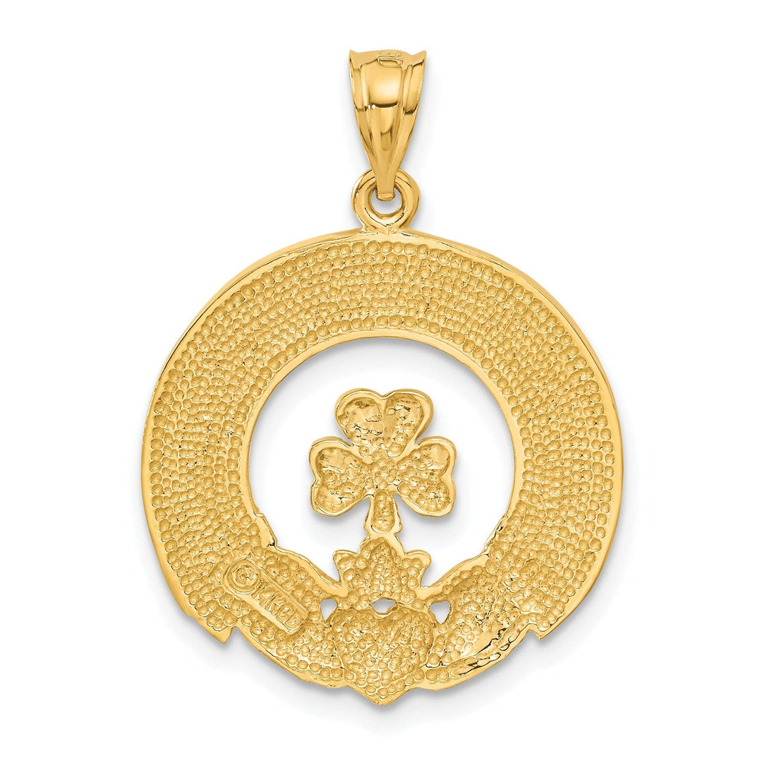Lovely Rita's Pendants & Charms 14k Yellow Gold Solid Textured Polished Finish Friendship Loyalty Love Claddagh Leaf Circle Shape Charm Pendant