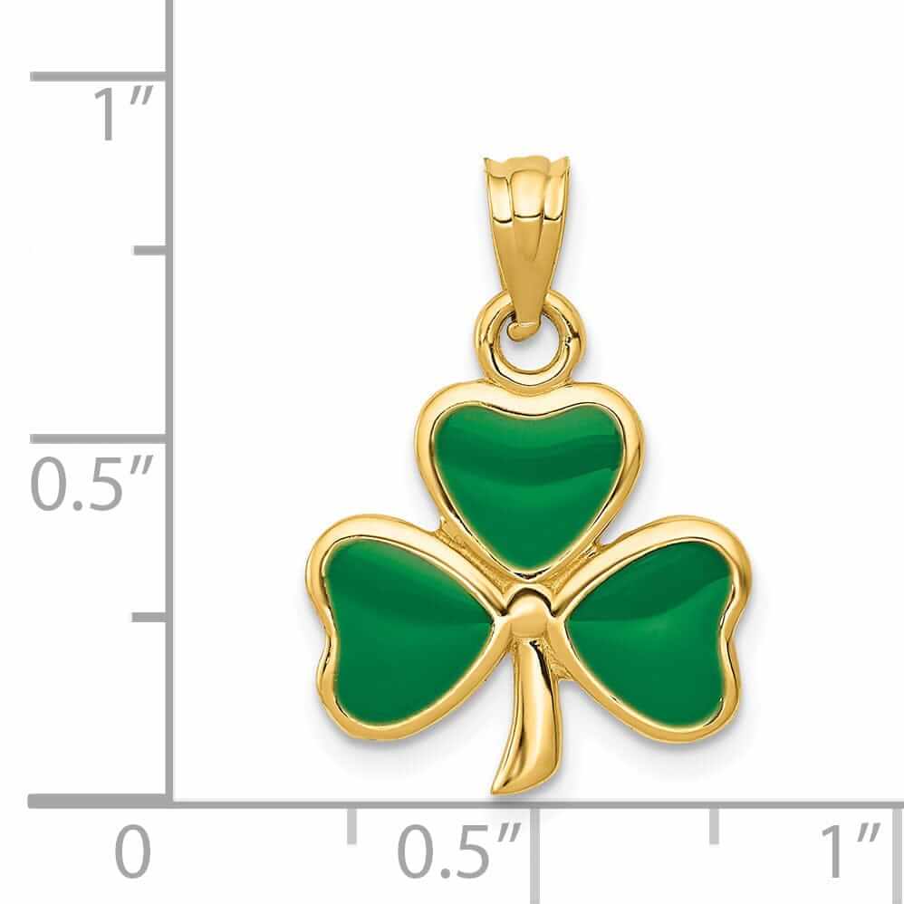 Lovely Rita's Pendants & Charms 14k  Yellow Gold Solid Textured Polished Finish Green Enameled 3 Leaf Clover Charm Pendant