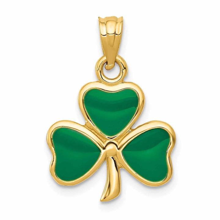 Lovely Rita's Pendants & Charms 14k  Yellow Gold Solid Textured Polished Finish Green Enameled 3 Leaf Clover Charm Pendant