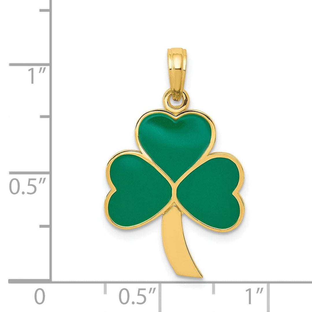 Lovely Rita's Pendants & Charms 14k Yellow Gold Solid Textured Polished Finish Green Enameled Finish Shamrock Charm Pendant