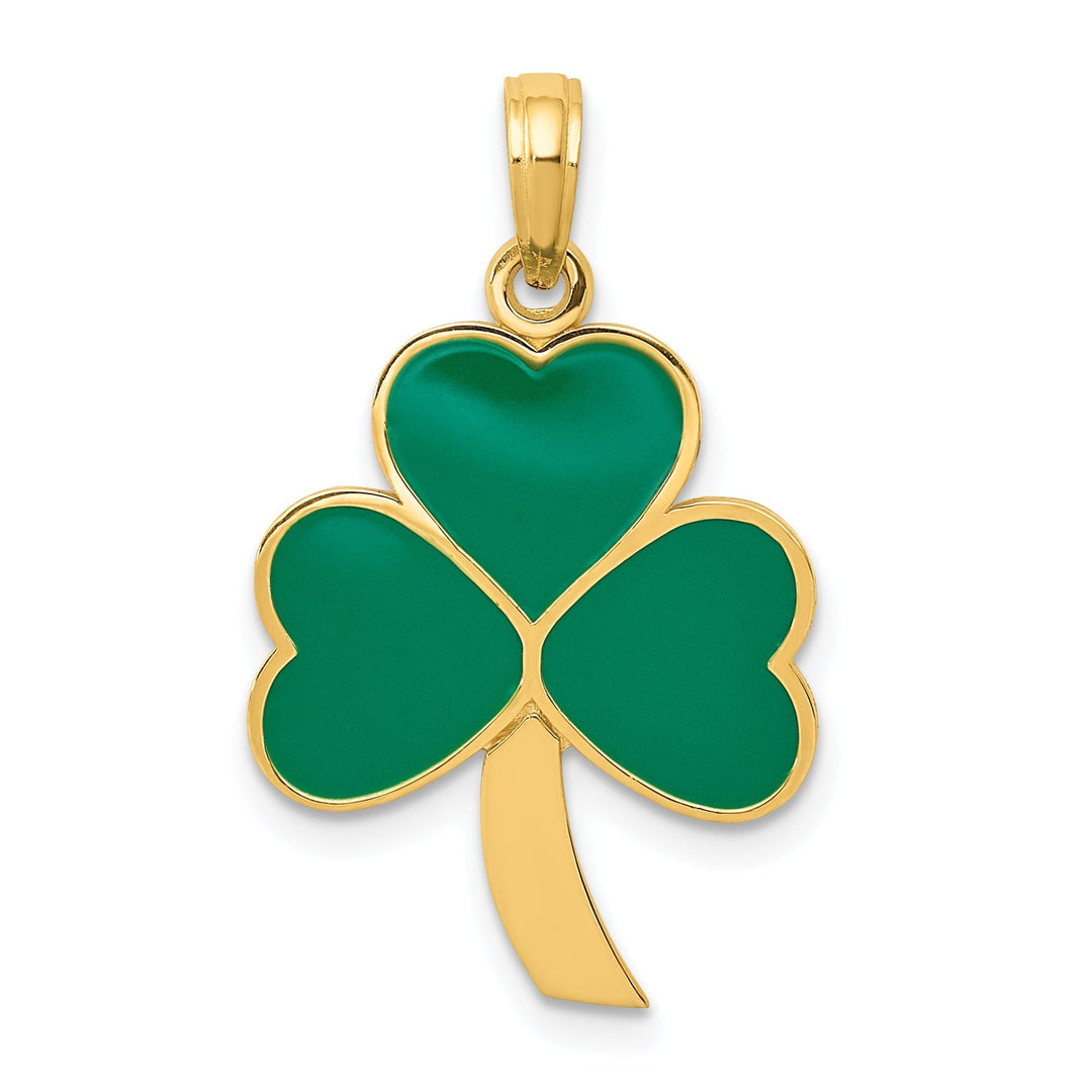 Lovely Rita's Pendants & Charms 14k Yellow Gold Solid Textured Polished Finish Green Enameled Finish Shamrock Charm Pendant