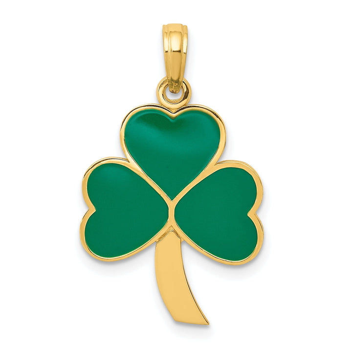 Lovely Rita's Pendants & Charms 14k Yellow Gold Solid Textured Polished Finish Green Enameled Finish Shamrock Charm Pendant