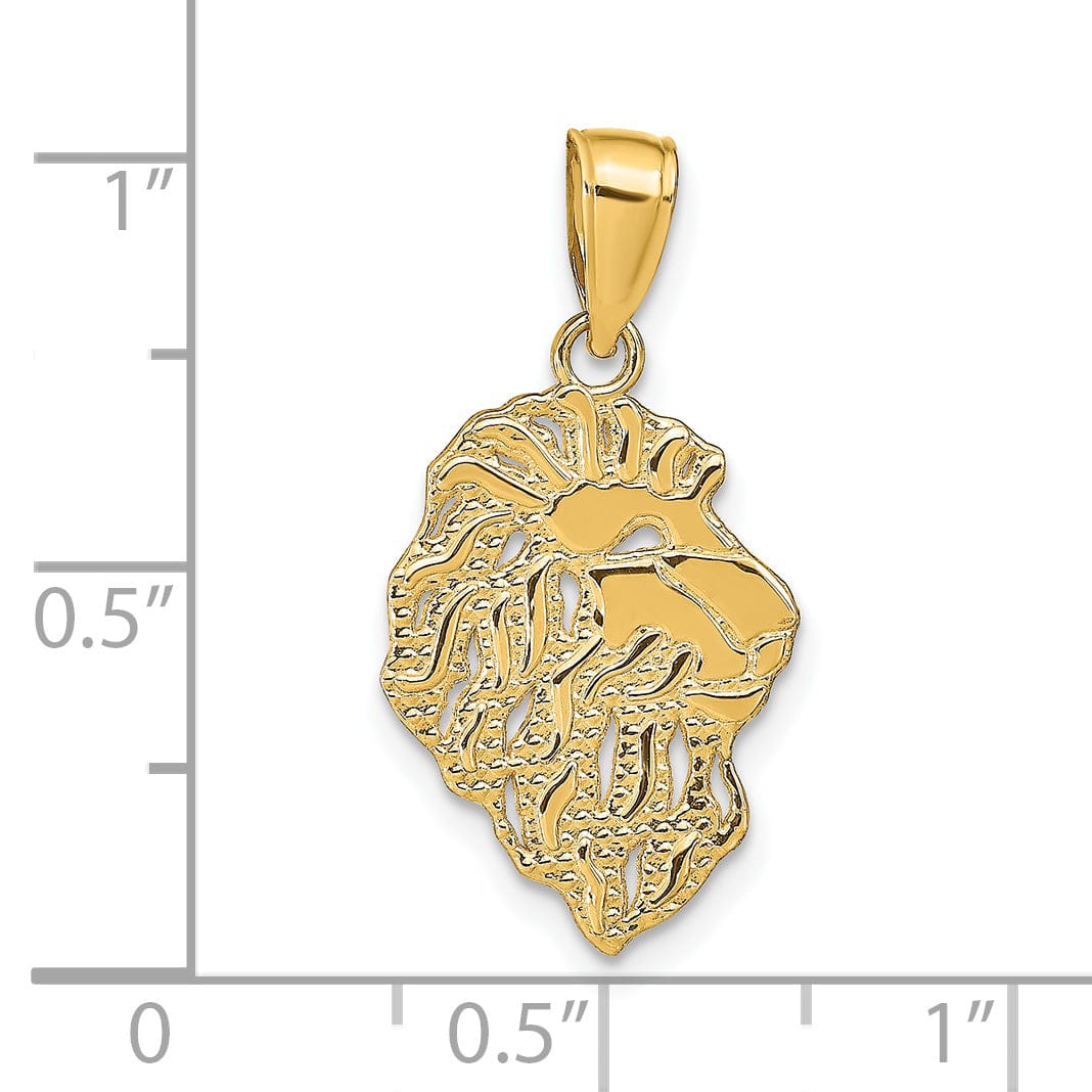 Lovely Rita's Pendants & Charms 14K Yellow Gold Solid Textured Polished Finish Lion Head Design Charm Pendant