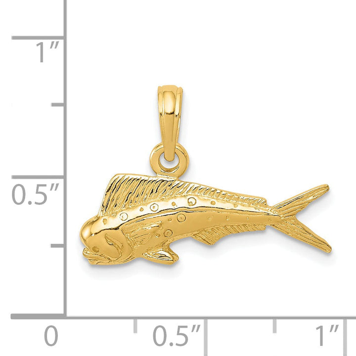 Lovely Rita's Pendants & Charms 14k Yellow Gold Solid Textured Polished Finish Mahi Mahi Fish Charm Pendant