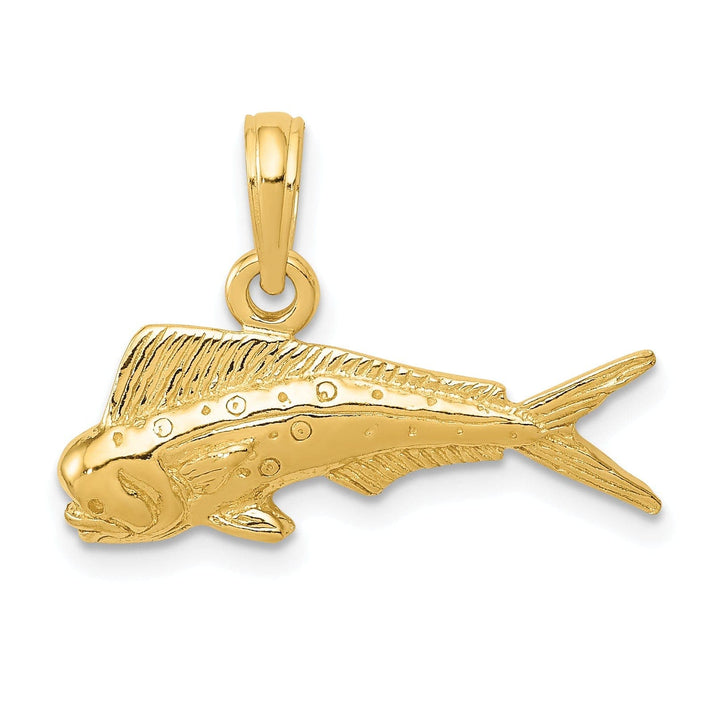 Lovely Rita's Pendants & Charms 14k Yellow Gold Solid Textured Polished Finish Mahi Mahi Fish Charm Pendant