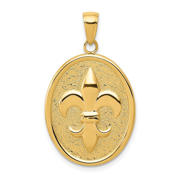 Lovely Rita's Pendants & Charms 14k Yellow Gold Solid Textured Polished Finish Mens Fleur-De-Lis on Oval Disk Shape Charm Pendant