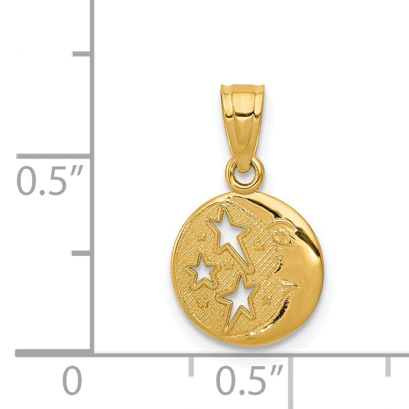 Lovely Rita's Pendants & Charms 14k Yellow Gold Solid Textured Polished Finish Moon and Stars Design Charm Pendant