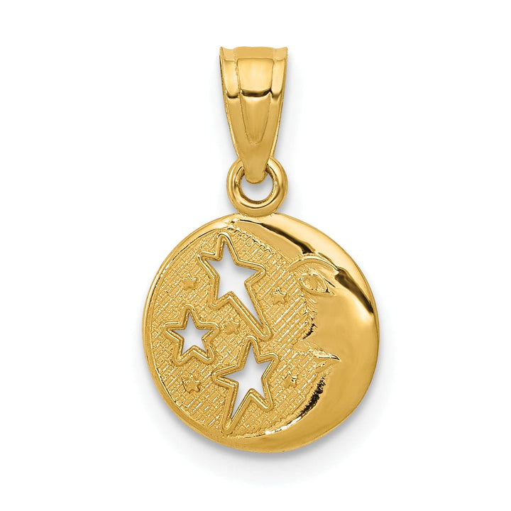 Lovely Rita's Pendants & Charms 14k Yellow Gold Solid Textured Polished Finish Moon and Stars Design Charm Pendant