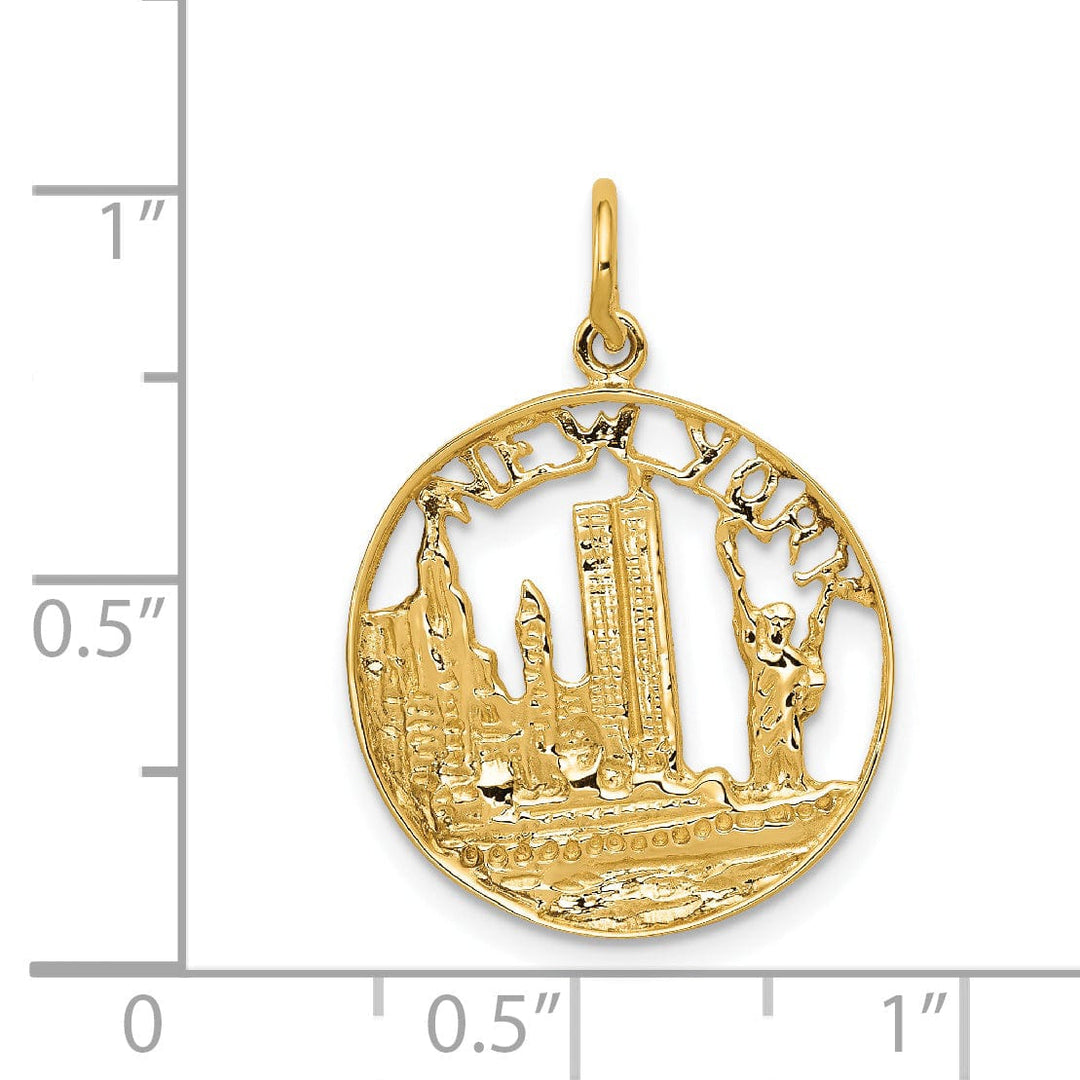 Lovely Rita's Pendants & Charms 14k Yellow Gold Solid Textured Polished Finish NEW YORK Skyline Theme Circle Charm Pendant
