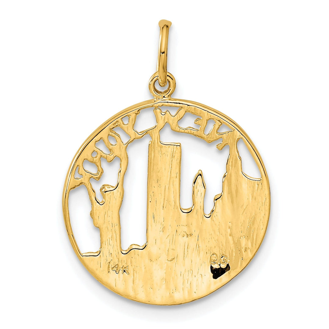 Lovely Rita's Pendants & Charms 14k Yellow Gold Solid Textured Polished Finish NEW YORK Skyline Theme Circle Charm Pendant