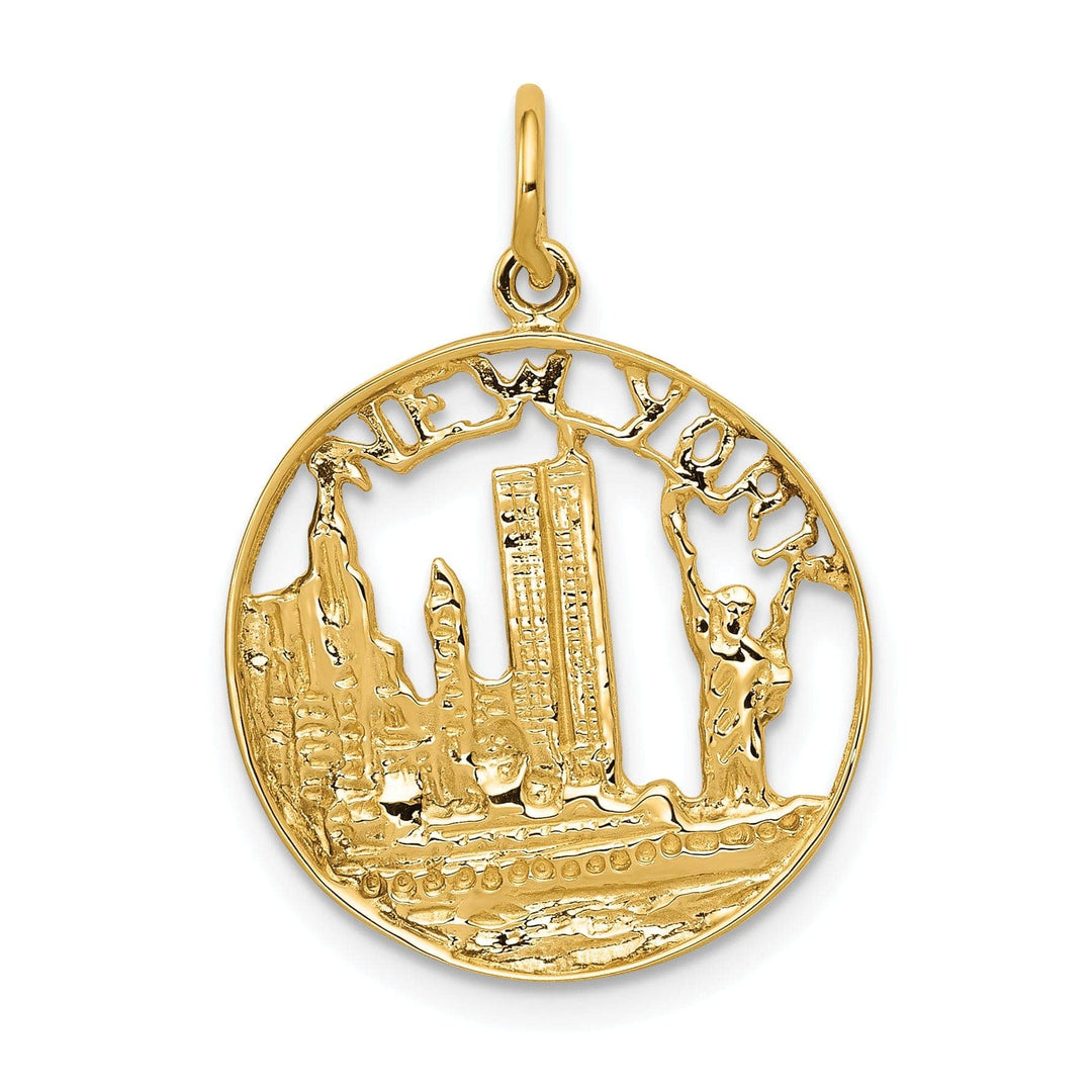 Lovely Rita's Pendants & Charms 14k Yellow Gold Solid Textured Polished Finish NEW YORK Skyline Theme Circle Charm Pendant