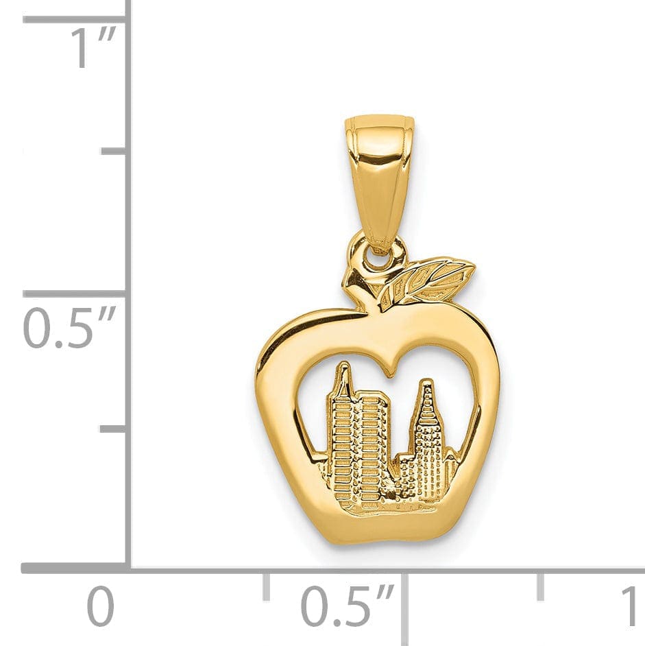 Lovely Rita's Pendants & Charms 14K Yellow Gold Solid Textured Polished Finish New York Skyline Theme in Apple Shape Charm Pendant
