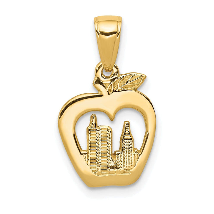 Lovely Rita's Pendants & Charms 14K Yellow Gold Solid Textured Polished Finish New York Skyline Theme in Apple Shape Charm Pendant