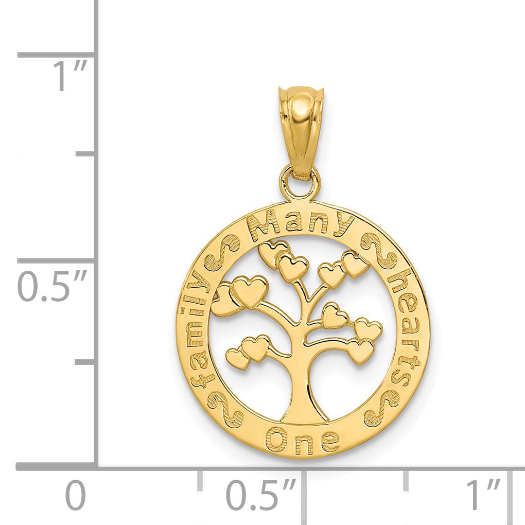 Lovely Rita's Pendants & Charms 14k Yellow Gold Solid Textured Polished Finish ONE FAMILY MANY HEARTS Tree of Life Charm Pendant