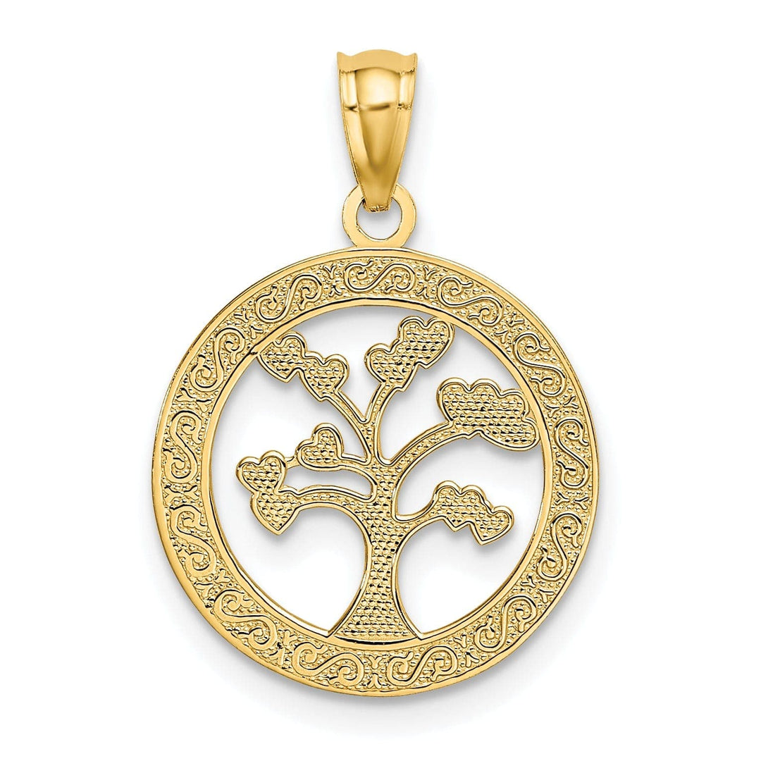 Lovely Rita's Pendants & Charms 14k Yellow Gold Solid Textured Polished Finish ONE FAMILY MANY HEARTS Tree of Life Charm Pendant