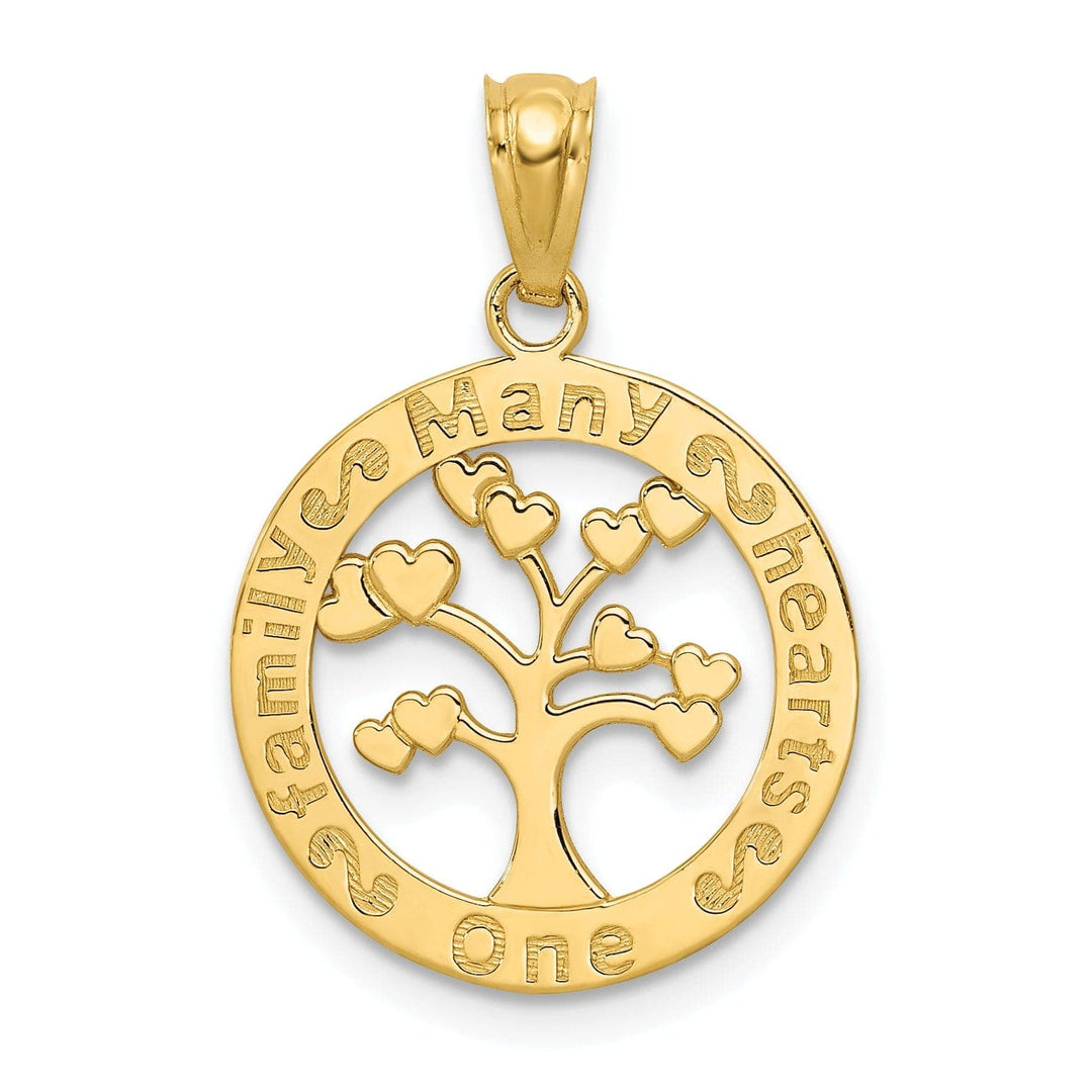 Lovely Rita's Pendants & Charms 14k Yellow Gold Solid Textured Polished Finish ONE FAMILY MANY HEARTS Tree of Life Charm Pendant